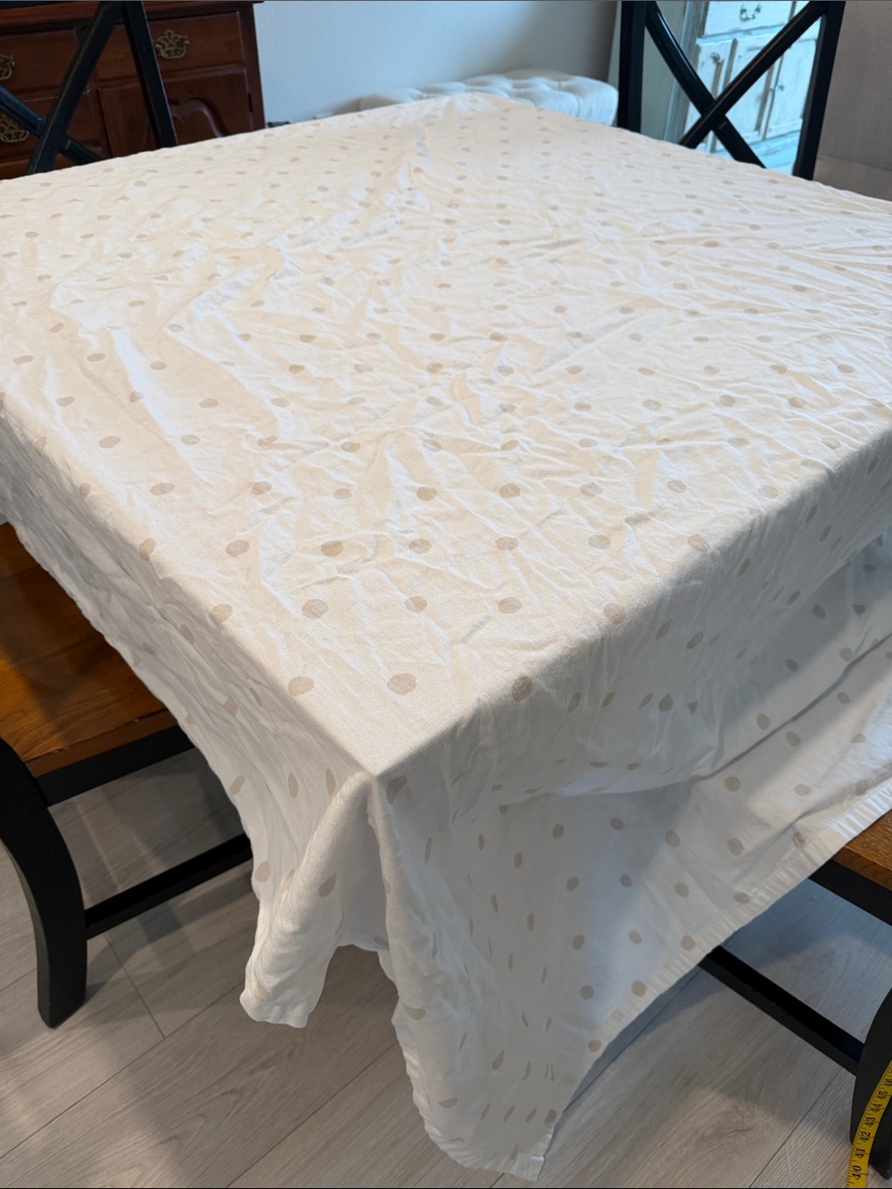 kate spade White Linen Tablecloth with Beige Polka Dots